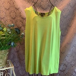 Mirasol Travelers Ribbed Sleeveless Shell Crew Neck Stretchy Fabric Green Sz XL